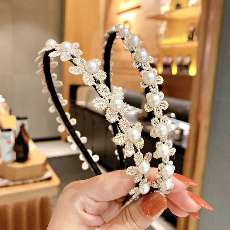 White Pearl Flower Hairbands for Kids Girls Cute Princess Non-Slip Hair Hoop Korean Sweet Children Headband Baby Hair Accessorie 3
