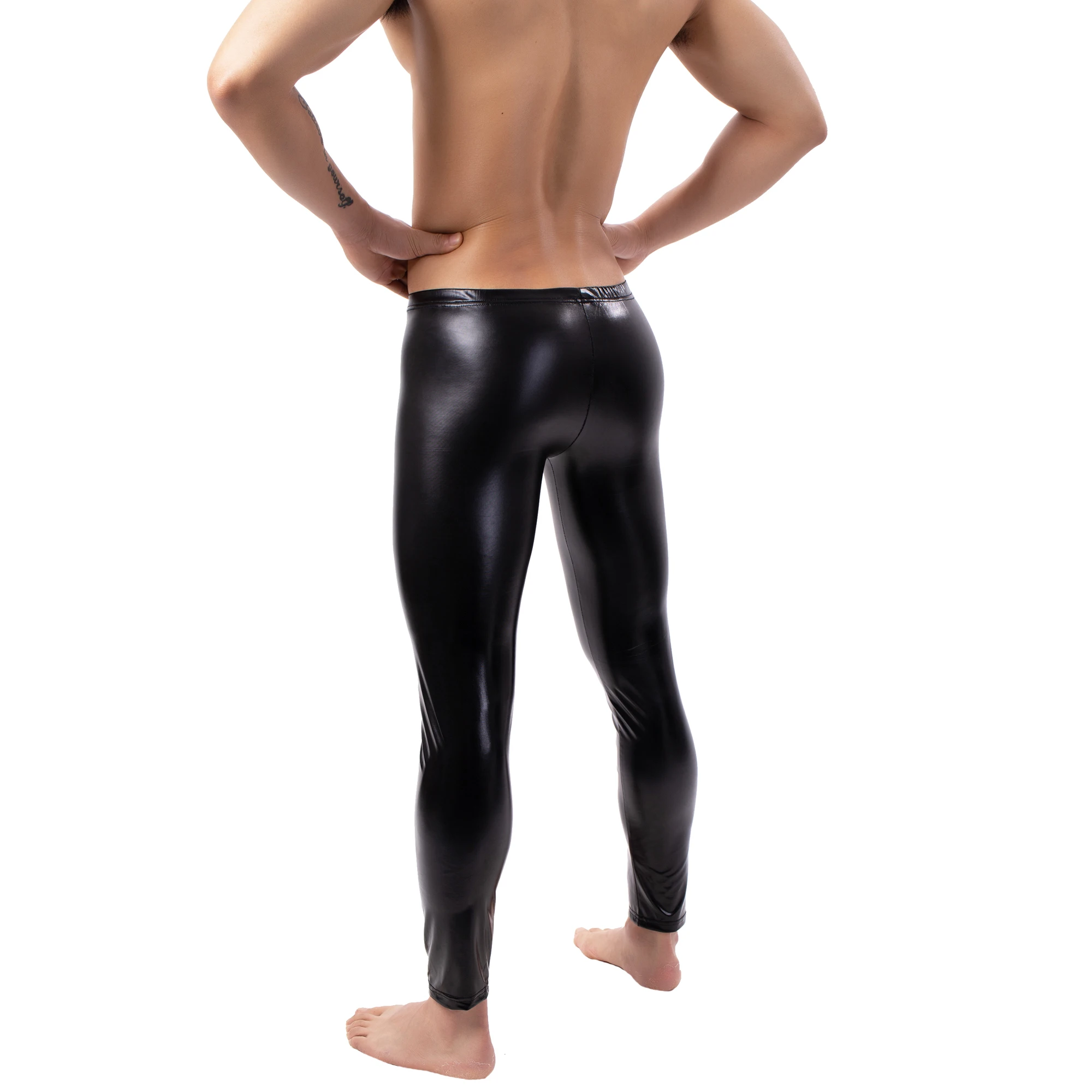 Description Picture 6 of itemYUFEIDA Men's PU Leather Legging Skinny Pouch Pants Tight Erotic Temptation Trousers Clubwear Tight Stretchy Casual Sexy Legging