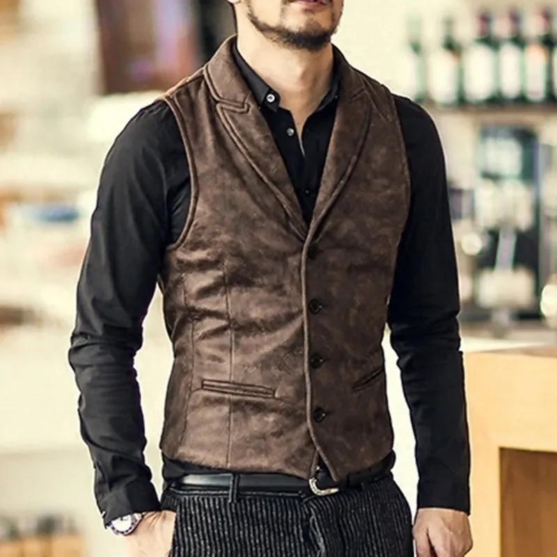 

Suede Slim Fit Single Breasted Vest Mens 2020 Brand New Fashion Gothic Steampunk Victorian Style Waistcoat for Male Casual Vest