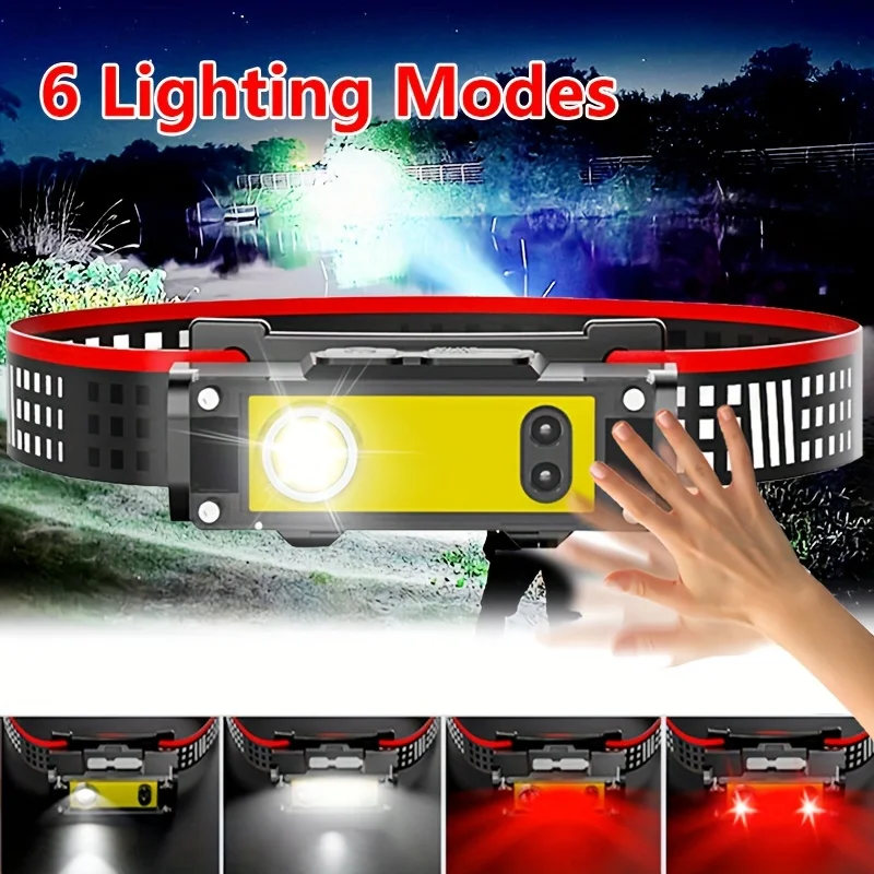 

Induction Headlamp COB LED Portable Waterproof Head Flashlight USB Rechargeable Headlight Super Bright Head Lamp 18650