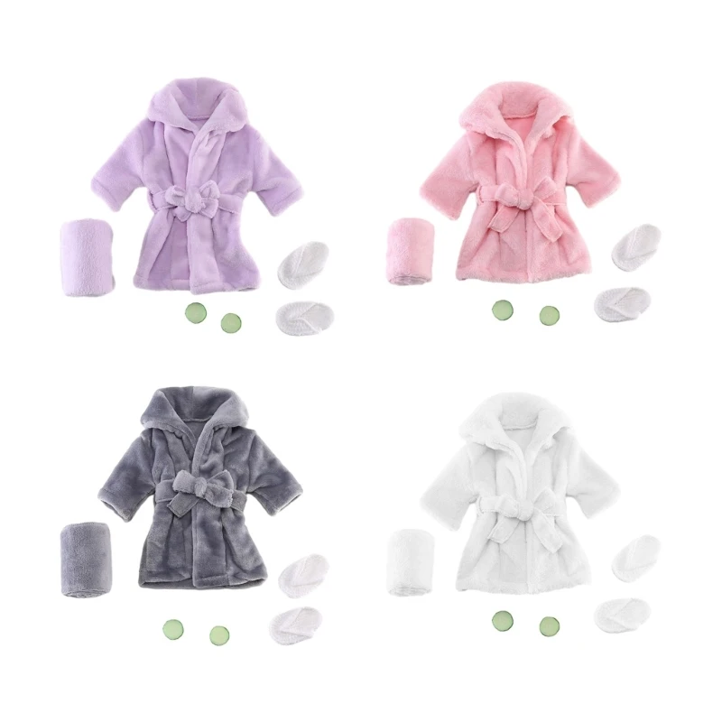 

Baby Photo Bath Robe Headwrap Plush Bathrobe Towel Infant Costume Photostudio Posing Suit Newborns Shower Gift