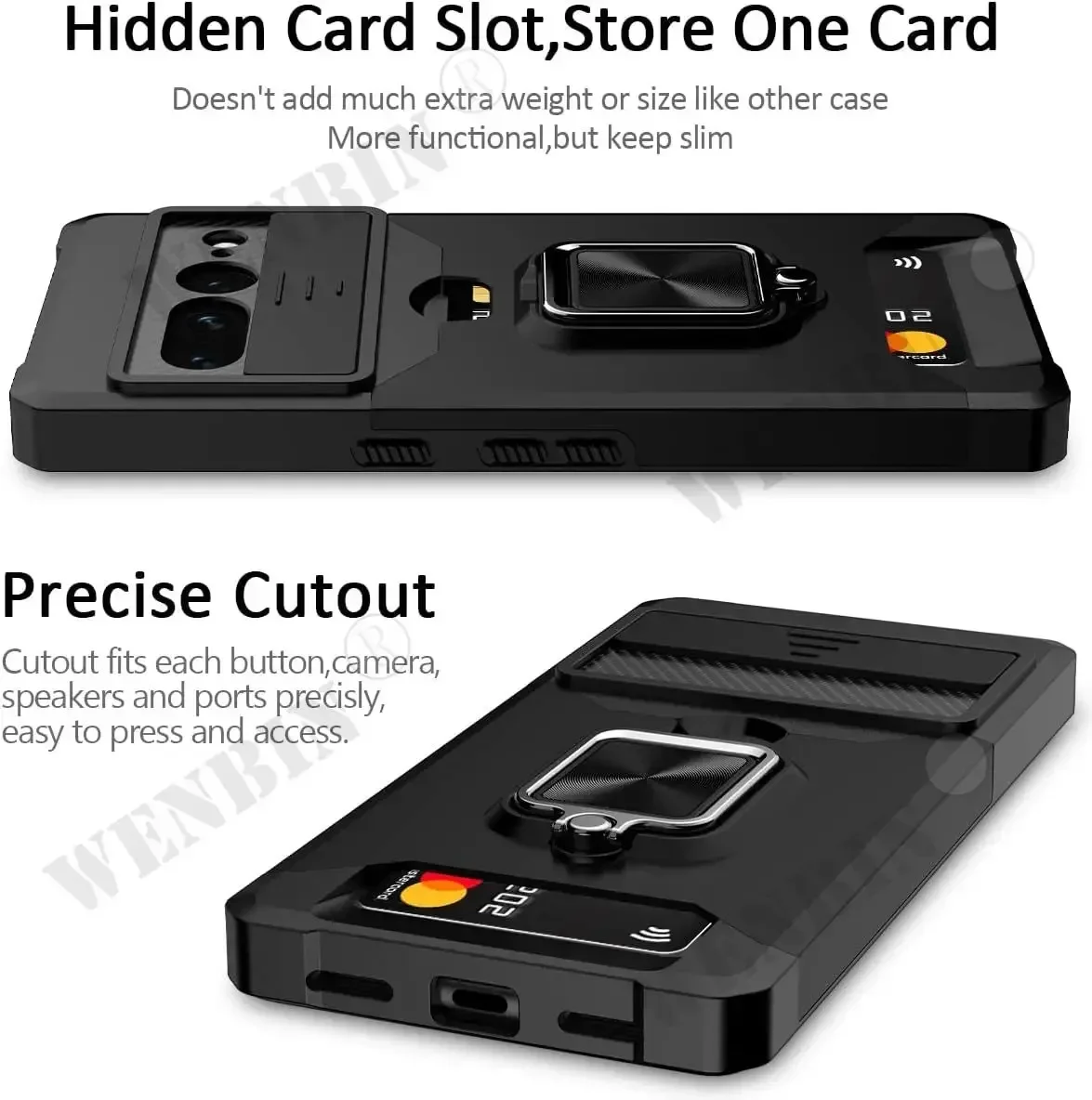 All-in-One Heavy Duty Protective Case with Sliding Camera Cover, Card Holder, and Magnetic Kickstand Ring for Ultimate Durability and Convenience