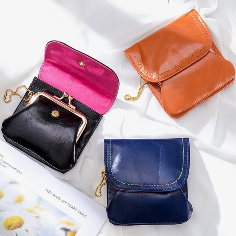 

PU Leather Coin Purse Women Cute Change Purse Metal Hasp Closure Card Holder Wallet Vintage Kiss Buckle Small Clutch Bag