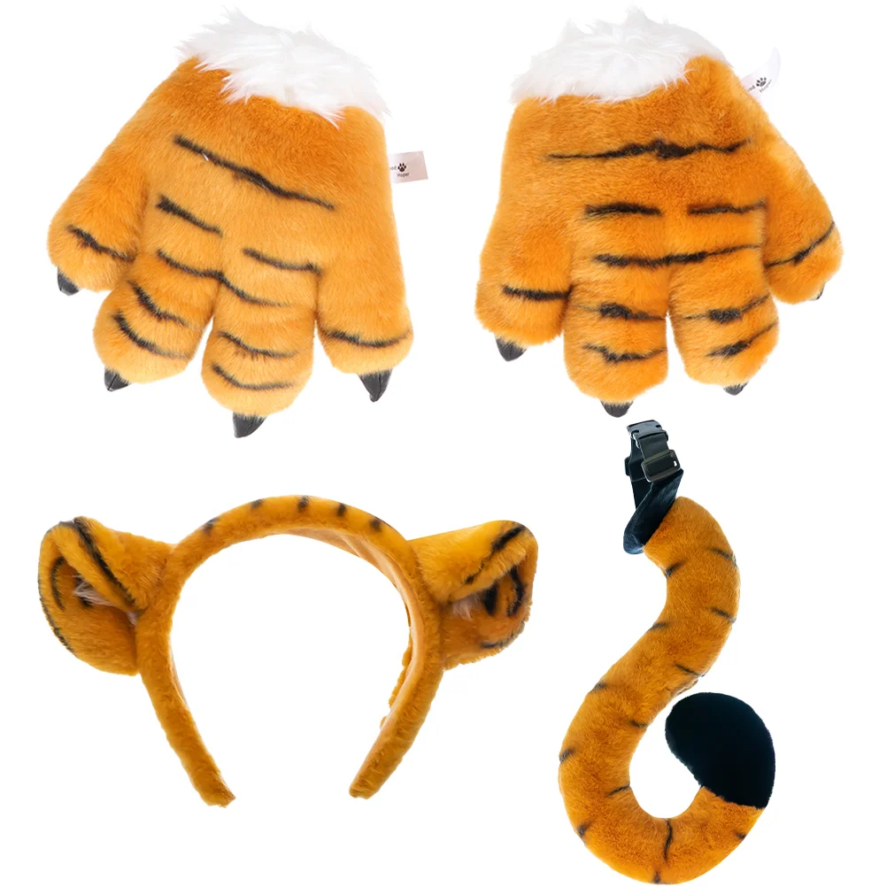 Tiger Costume Props Headbands Hairband Claw Gloves Ears Tail Kids Party Accessories Cosplay Costumes Animal Heads