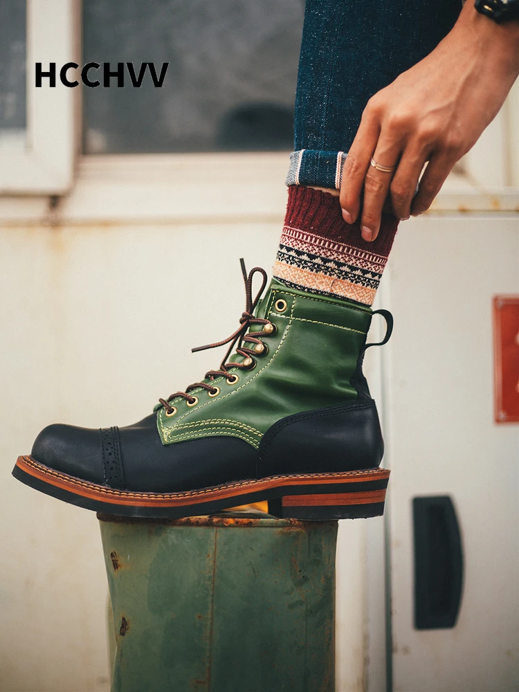 Motorcycle Vintage Autumn Men's Boots Premium Cowhide Genuine Leather Winter Tooling Short Boots Men's High-quality Color Shoes
