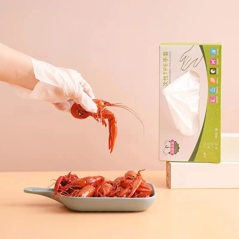 TPE Transparent Disposable 100pcs/box Latex Free Gloves Gloves Non-Slip Acid Work Safety Food Grade Household Cleaning