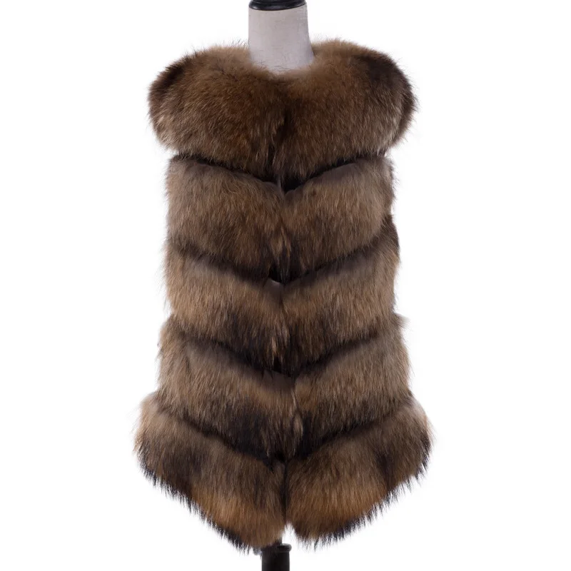 Full Skin Raccoon Fur Medium Length Fur Women's Warm Coat Diamond Fox Fur Vest Coat