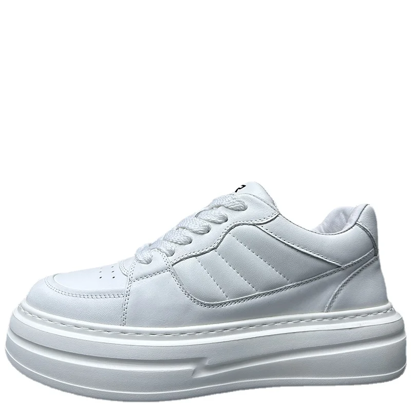 

European Genuine Leather Thick Platform Shoes for Men Comfortable Breathable Elevated Board Shoes Sports Casual Bread Shoes Male
