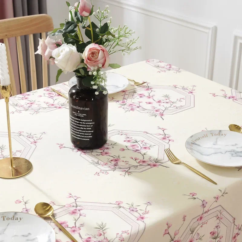 bao2637 Peach Blossom Pattern Tablecloth Lace Rectangular Tea Table Cloth Home Use  Dining Tablecloth 2