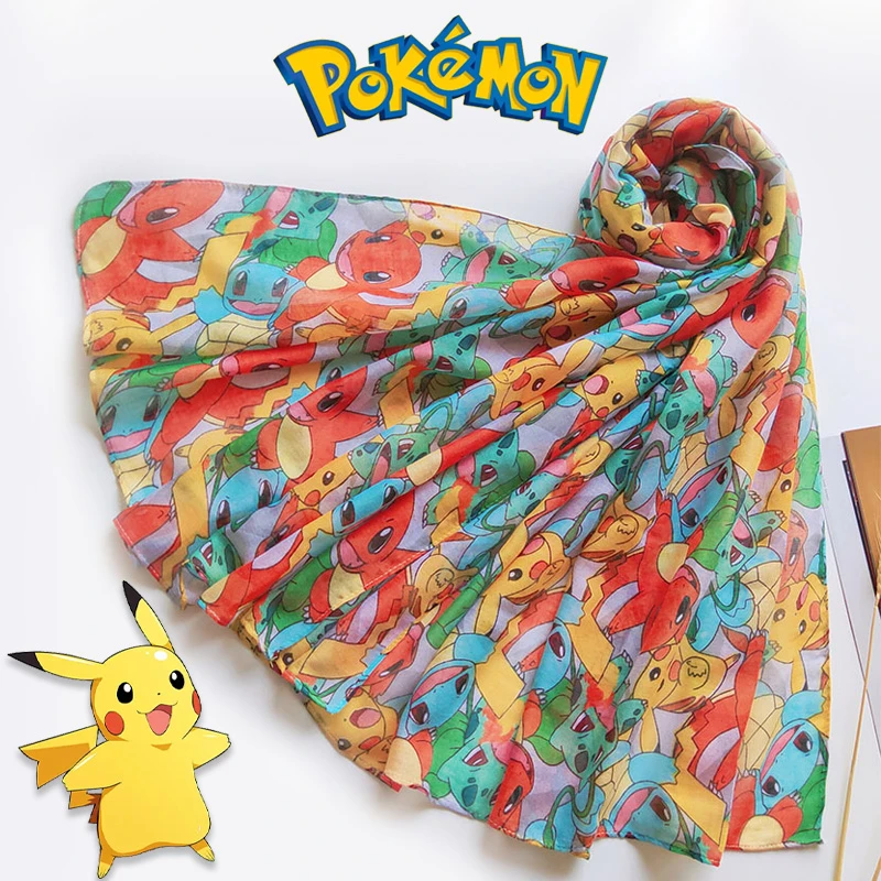 Bufanda de hilo de Pikachu para mujer, pañuelo grande con estampado de dibujos animados para la cabeza, Hijab, chal, foulard, para envolver, regalo| | - AliExpress