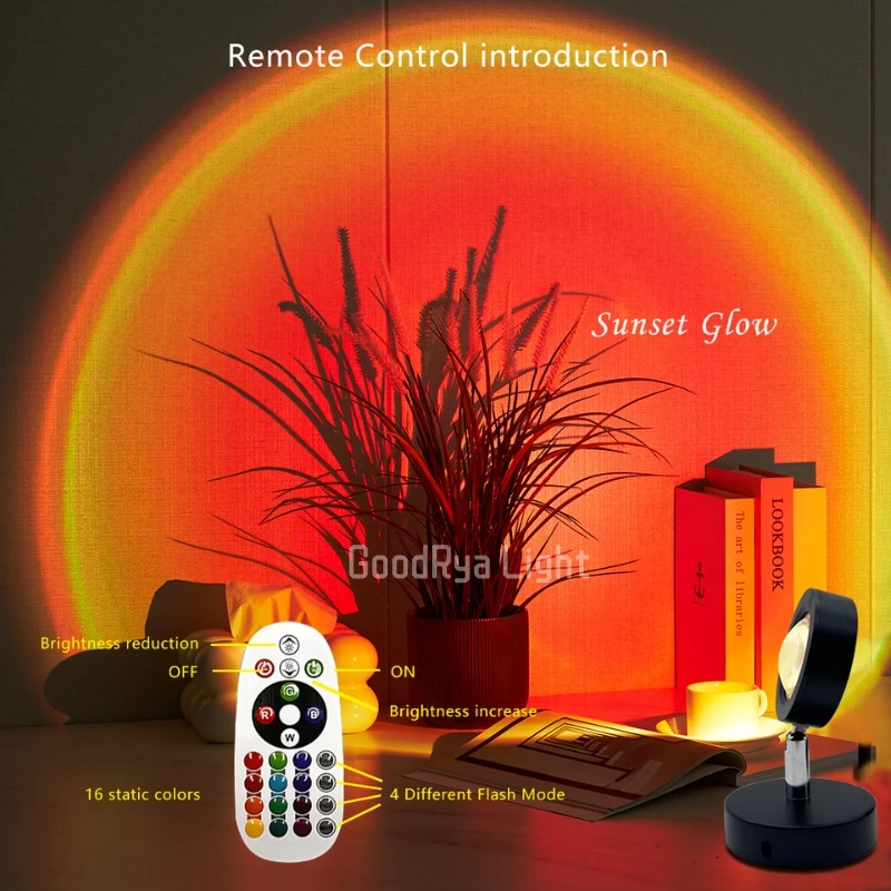 Sunset Light Remote Control Projector Light Portable LED 16 Colours Rainbow Lamp Living Room Coffee Shop Romantic Decoration