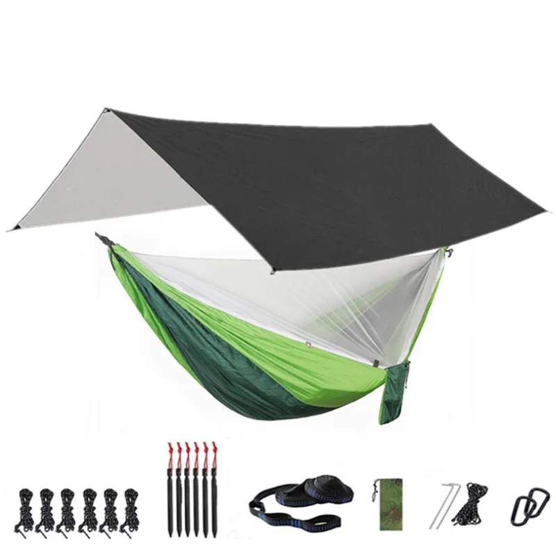 Camping Hammock with Bug Net and Rainfly Tarp,118x118in Portable Waterproof and UV Protection Hammock Tent for Indoor, Outdoor 