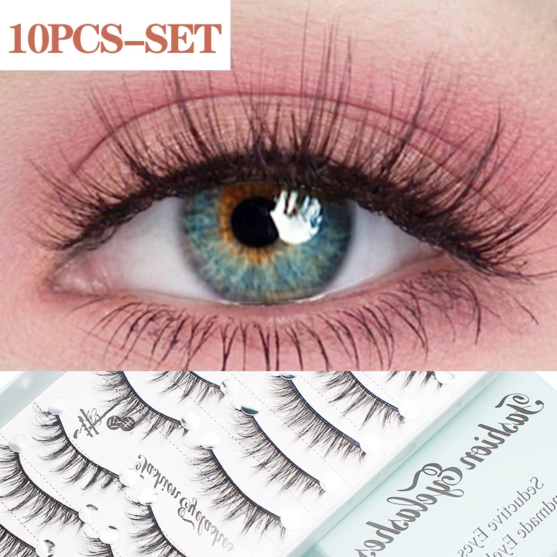 10 Paar Feenartige Dicke Lockige Kunstwimpern aus Faux-Mink, Flauschig, Voluminös, Wiederverwendbar, Weich, Bequem, Vollstreifen-Wimpern