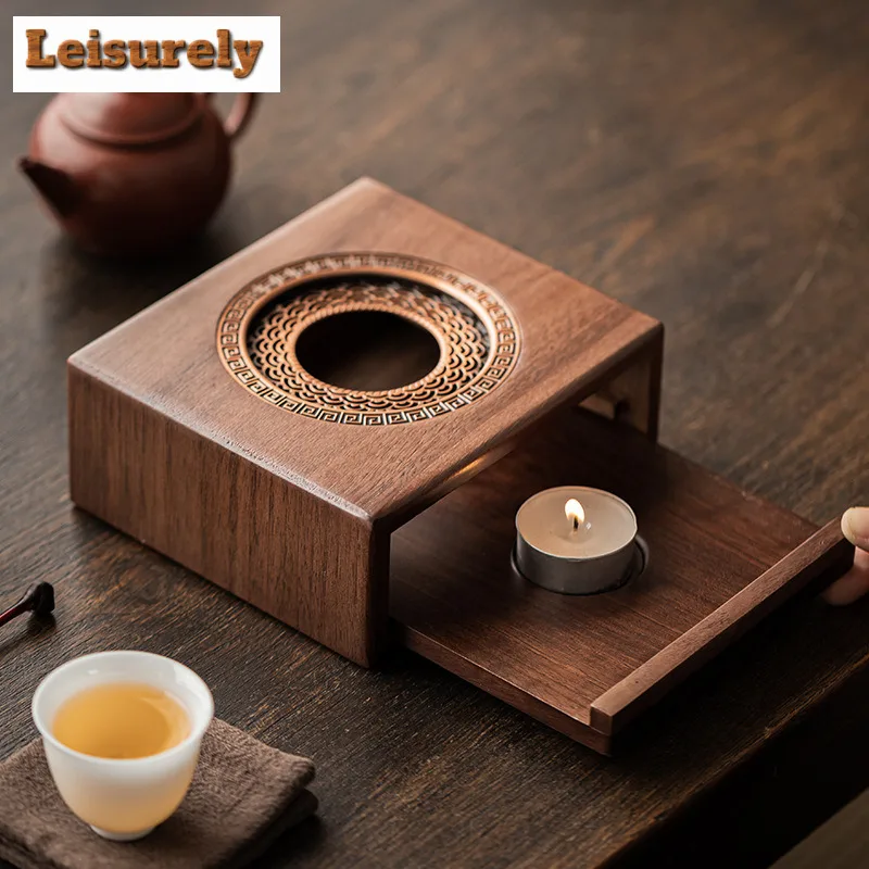 Walnut Wood Tea Warmer Holder Candle Heater Stove Household Kettle Stand Baked Milk Jar Carbon Furnace Chinese Tea Set Supplies