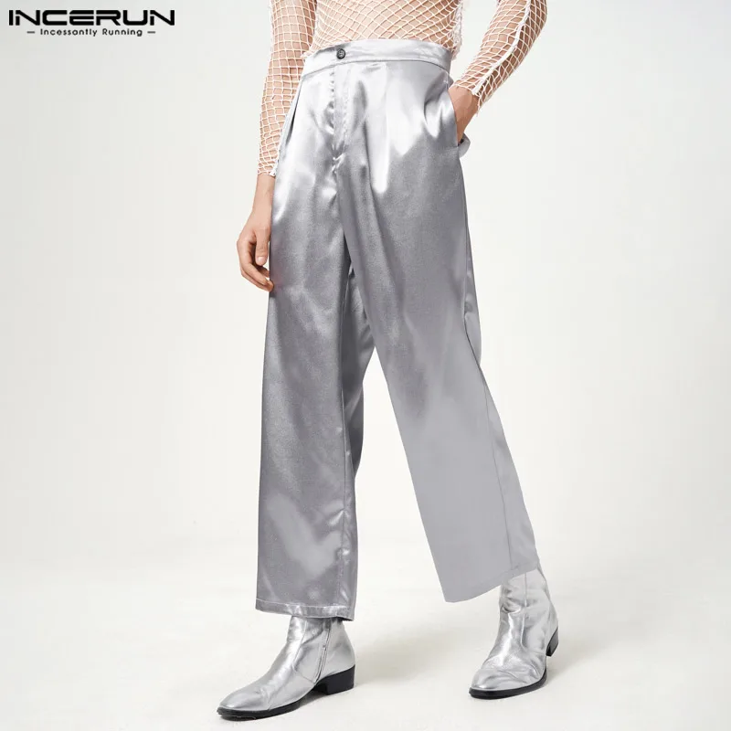 

INCERUN Men Casual Pants High Waist Button Joggers Streetwear Fashion Straight Trousers Men 2023 Loose Party Nightclub Pantalon