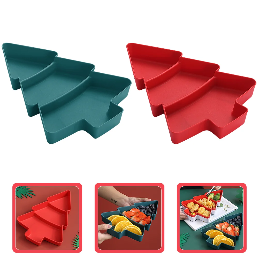 

Christmas Snack Serving Tray 2Pcs Tree Shaped Plastic Divided Appetizer Tray 3 Compartments Food Tray