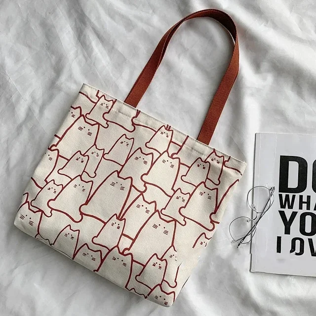 Canvas Bags Handbag for Women Shopper Cute Cat Tote Bag with Zipper Designer Bag Japanese Style Cartoon Small Shoulder Bags 4