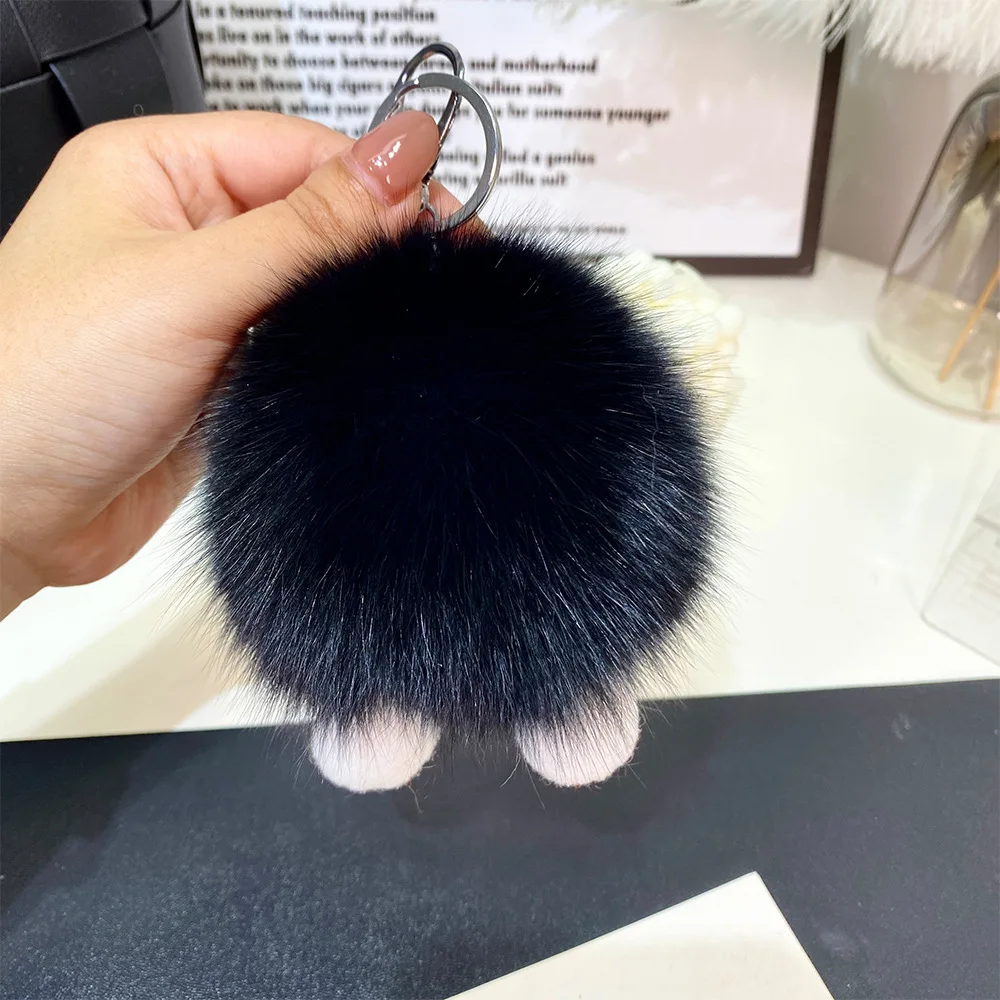 Monster Face Black Raccoon Fur Keychain Keyring Pompom With 