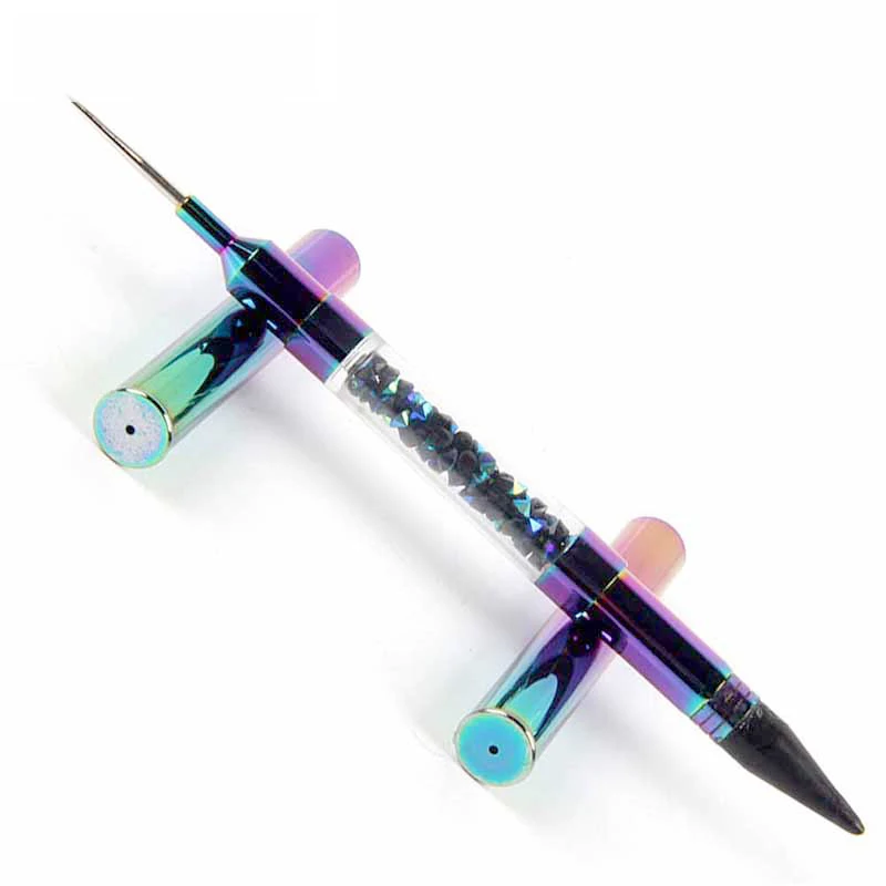 ANGNYA 1Pcs Dual-ended Nail Art Dotting Pen Crayon Rhinestone Crystal Beads Picker Metal Handle Dazzling Color Wax Pencil Tools 6