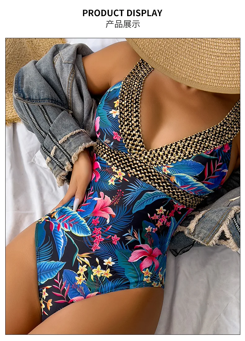 2025 Sexy Print Strapped Swimwear Women Push UP One Piece Swimsuit Monokini Backless Hollow Summer Bathing Suit