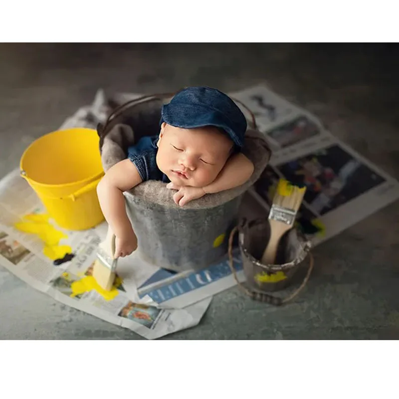 Jane Z Ann Baby boy denim elastic jumpsuit with hat newborn photo props studio shooting accessories