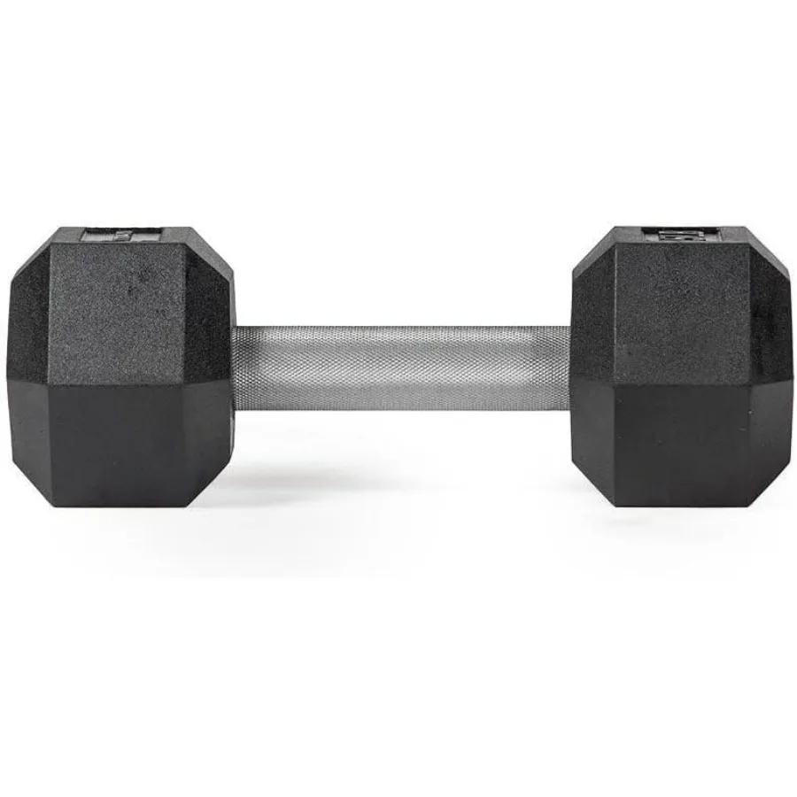 Pair Free Weights, Black Rubber Coated Hex Dumbbell, Straight Stainless Steel Handle, Strength Training, Full Body Workout