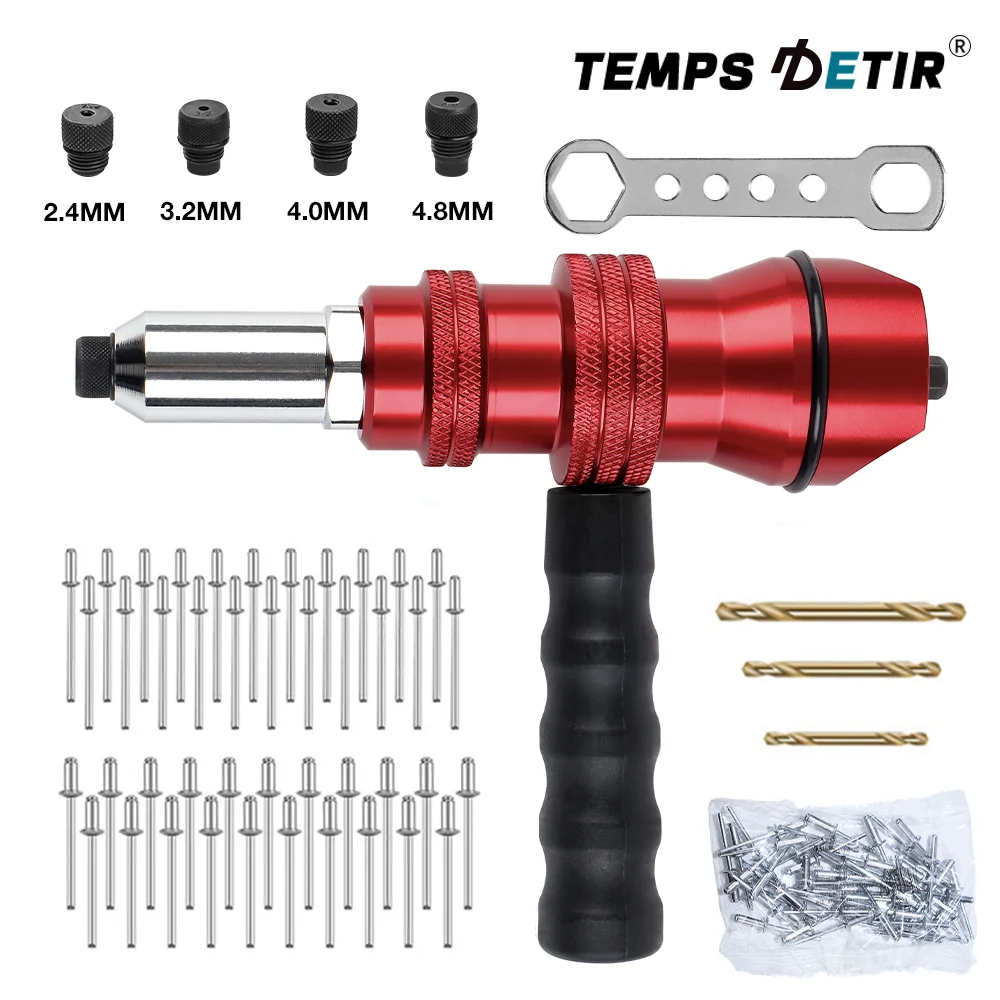 Industrial Grade Electric Rivet Gun Adapter 2.4mm-4.8mm Home Rivet Gun, Cordless Riveting Tool Inserts Rivets For Quick Riveting