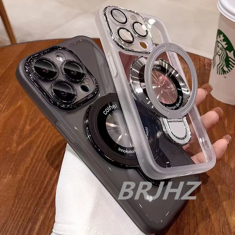 Luxury Magnetic Bracket Case with Stand Holder and Clear Soft Cover