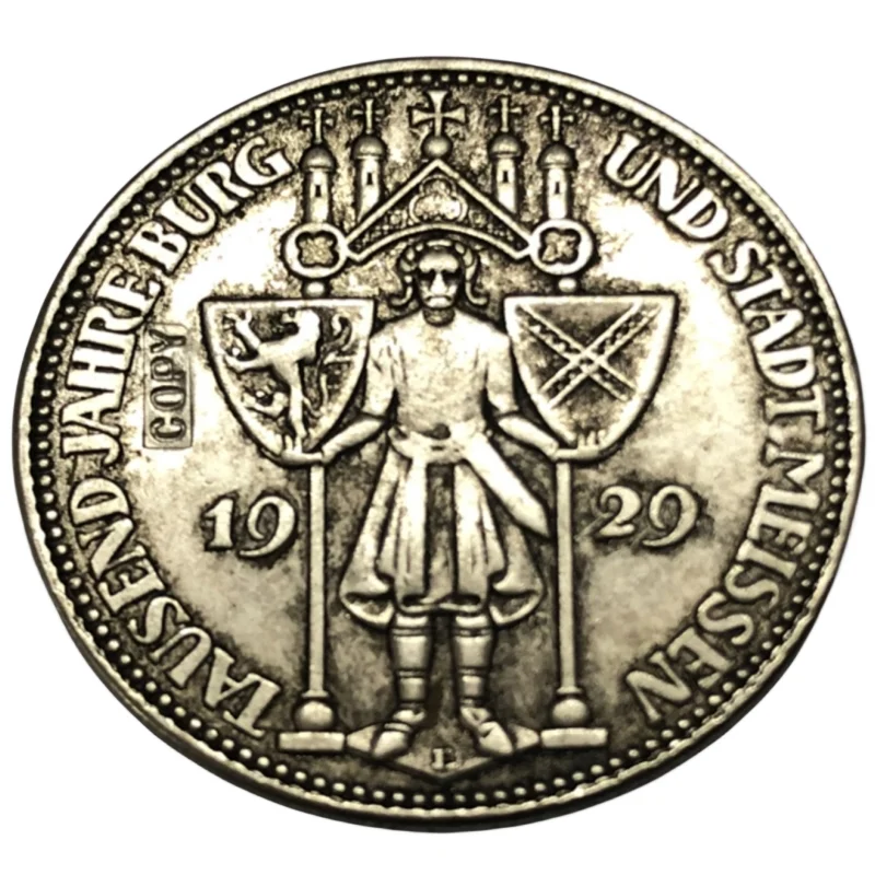 1929 Germania 3 Ss Mark Meissen Copia Moneta Placcata Argento