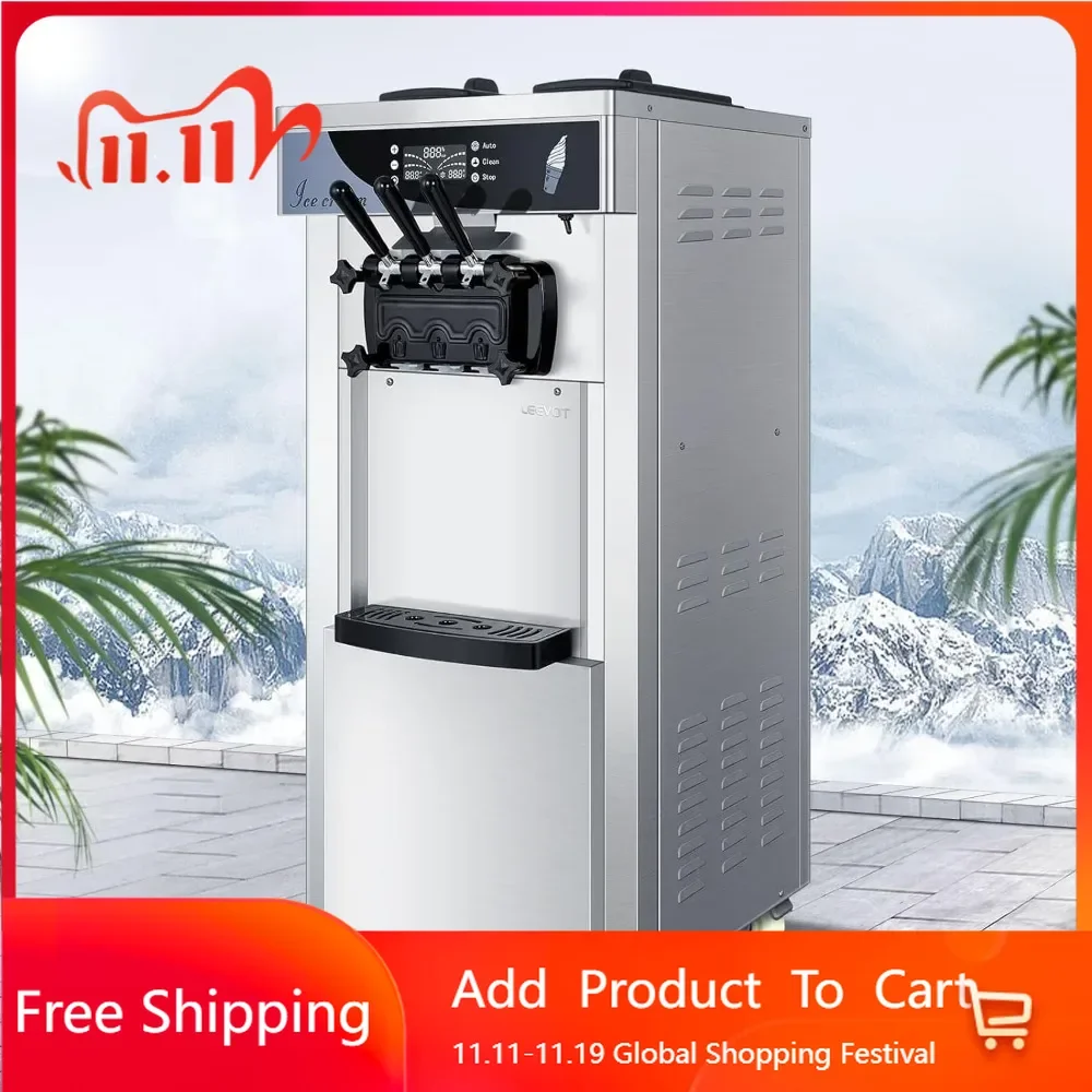 Ice cream molds Commercial soft ice floor standing ice cream machine 3 flavors 2 hoppers 3 dispensers for restaurants and snack shops