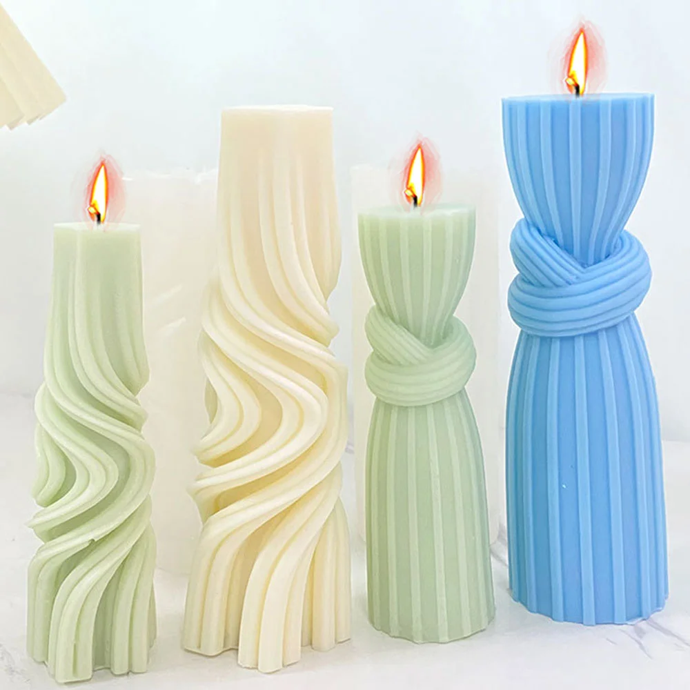 Geometric Knot Cylinder Silicone Candle Mould 3D Wave Column Soap Resin Mold Stripe Chocolate Making Set Desk Plaster Decor Gift