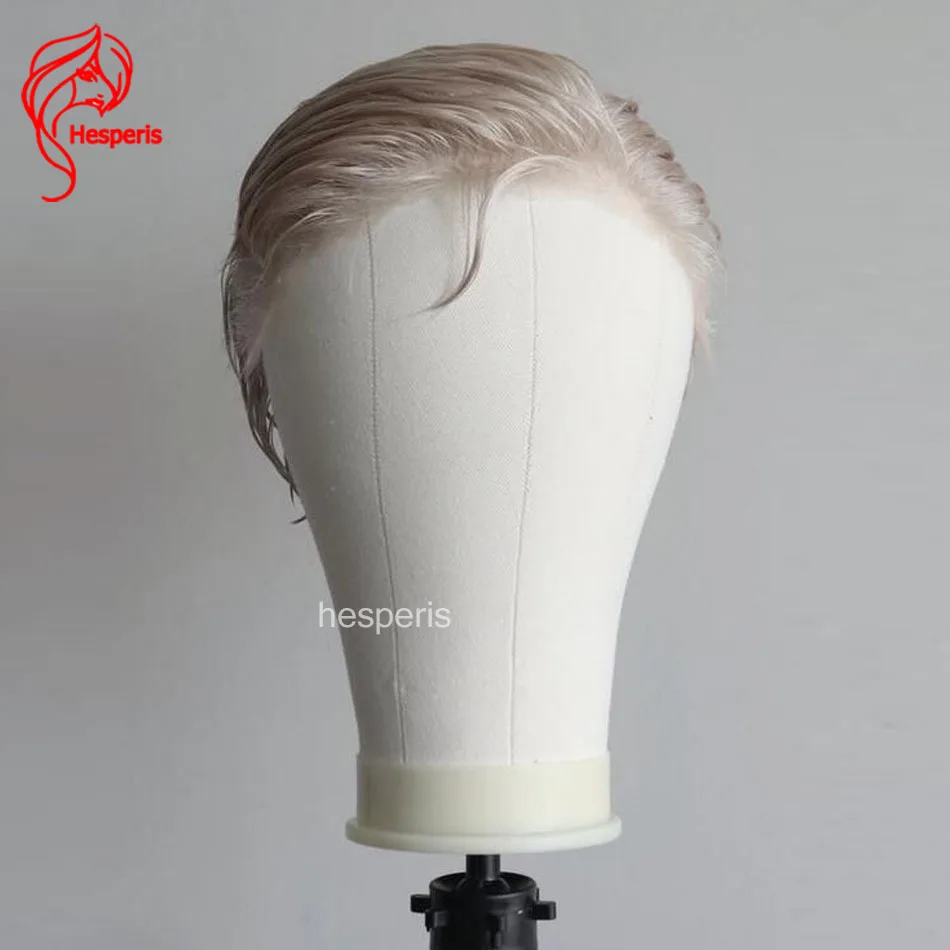 헤스페리스 남성용 가발 인모 브라질 레미 풀 레이스 숏컷 가발 남성용 금발 픽시컷 풀 레이스 가발 프리 플러킹 처리됨