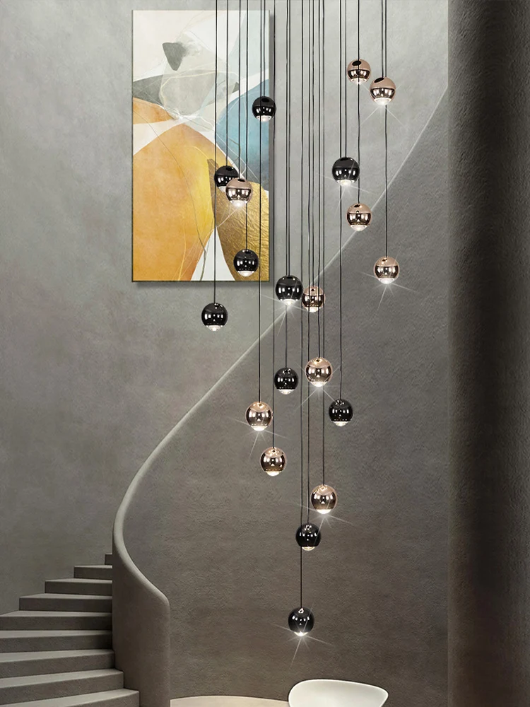 

LED Stair Chandelier Modern Dining Table Lighting Duplex Ceiling Lamp Living Room Hanging Light Fixture Round Ball Pendant Light