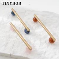 Tinyhob Nordic Art Handle/หินอ่อนธรรมชาติ + ทองเหลืองจับและลูกบิดลิ้นชักดึงKnobsตู้ครัวสีชมพูเฟอร์นิเจอร์ฮาร์ดแวร์ 4