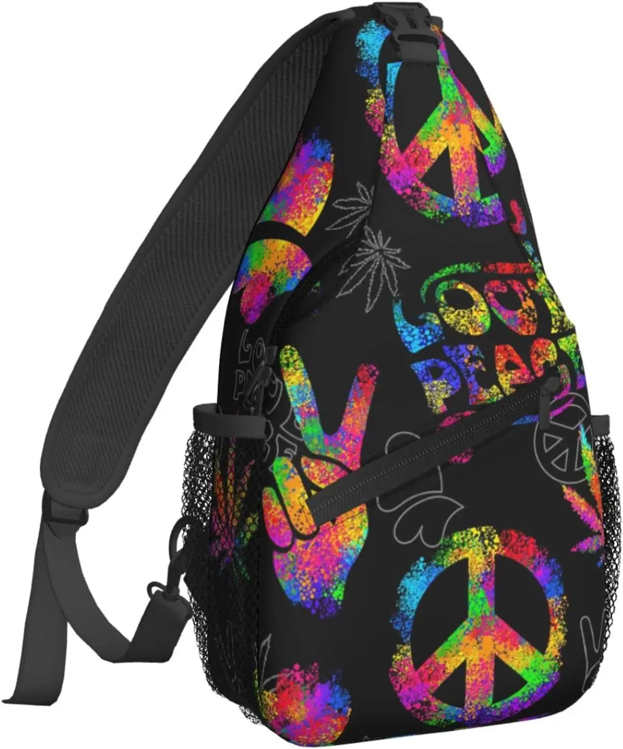 

Rainbow Peace Love Sign Gesture Sling Backpack Chest Bag Crossbody Shoulder Bag Cycling Travel Hiking Daypack for Men Women