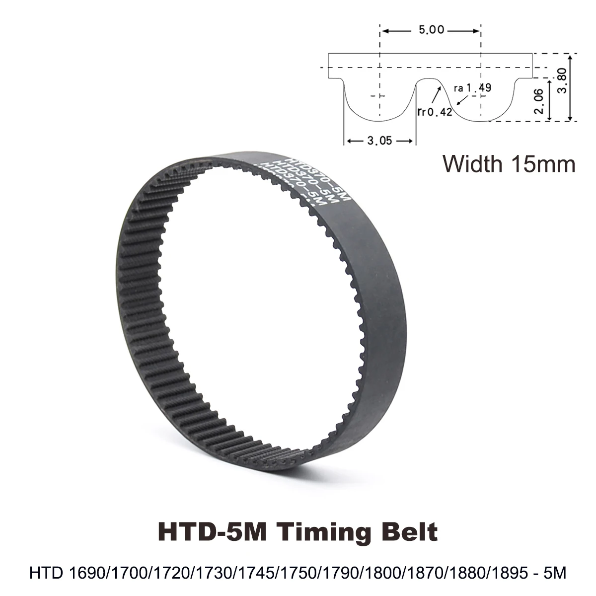 HTD5M Synchronous Timing Belt Width 15mm Rubber HTD 5M Pulley Length