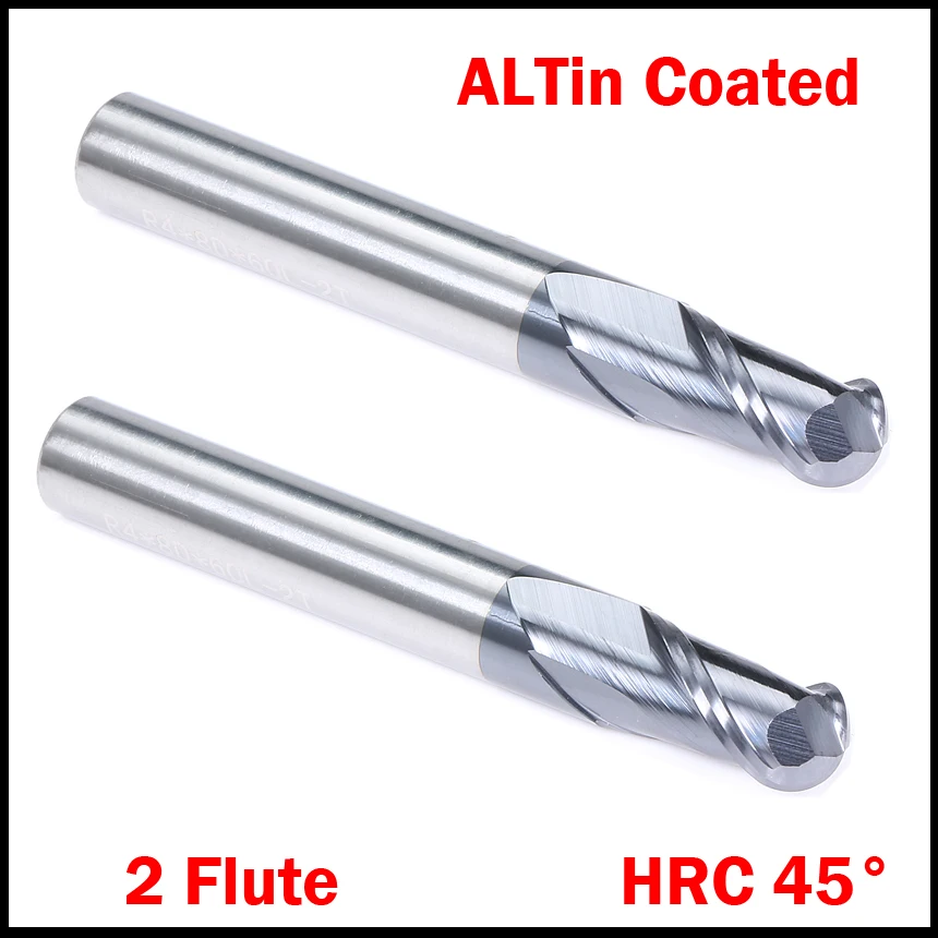 

R3 R4 HRC45 2 Flute Tungsten Solid Carbide Altin Coated CNC Router Cutting Tool Ball Nose End Mill Milling Cutter