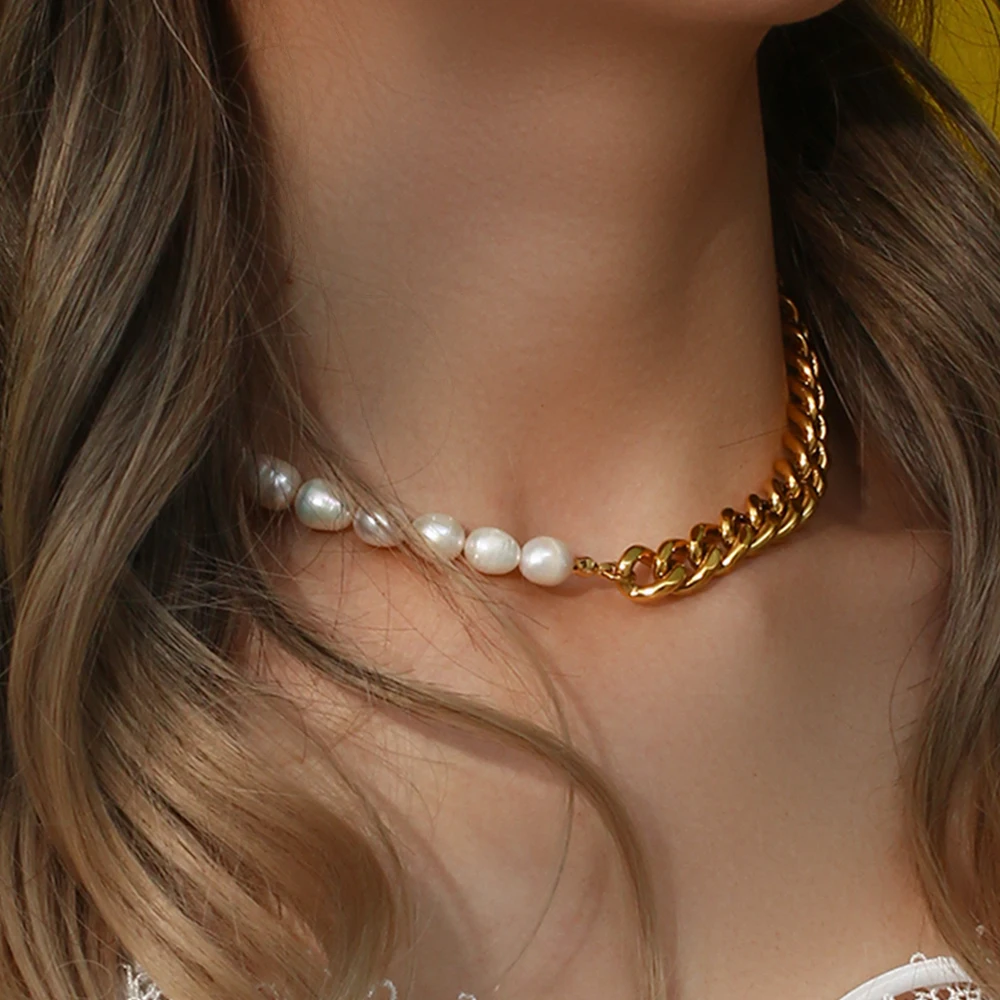 Baroque freshwater pearl choker necklace tiny chain choker freshwater pearl jewelry gift for woman