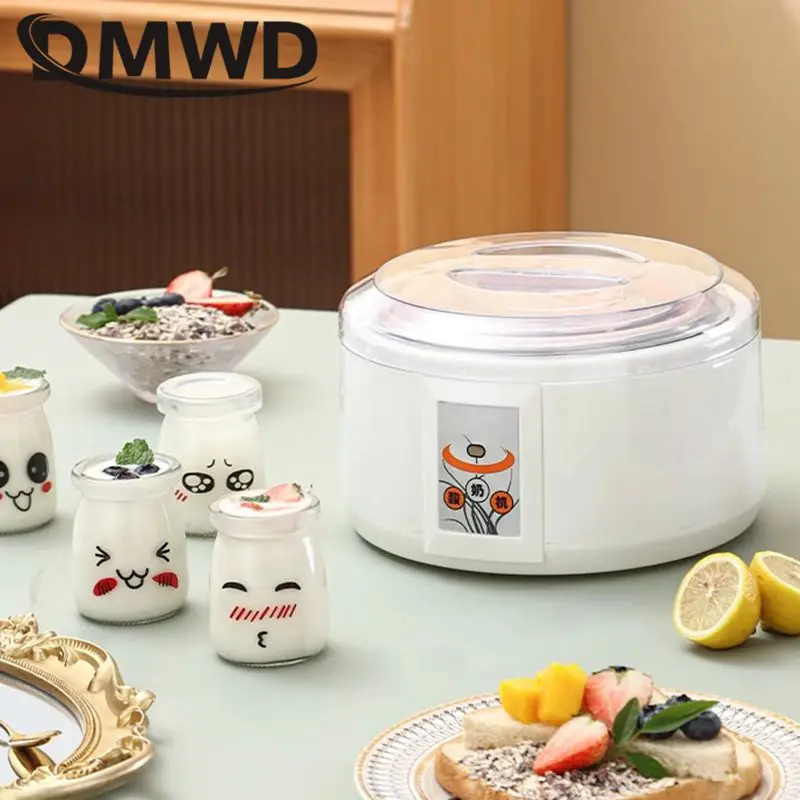 DMWD Fully Automatic Yogurt Maker 1.5L Stainless steel liner Thermostatic Rice wine Enzyme Natto Fermenter With Sealed glass cup 4