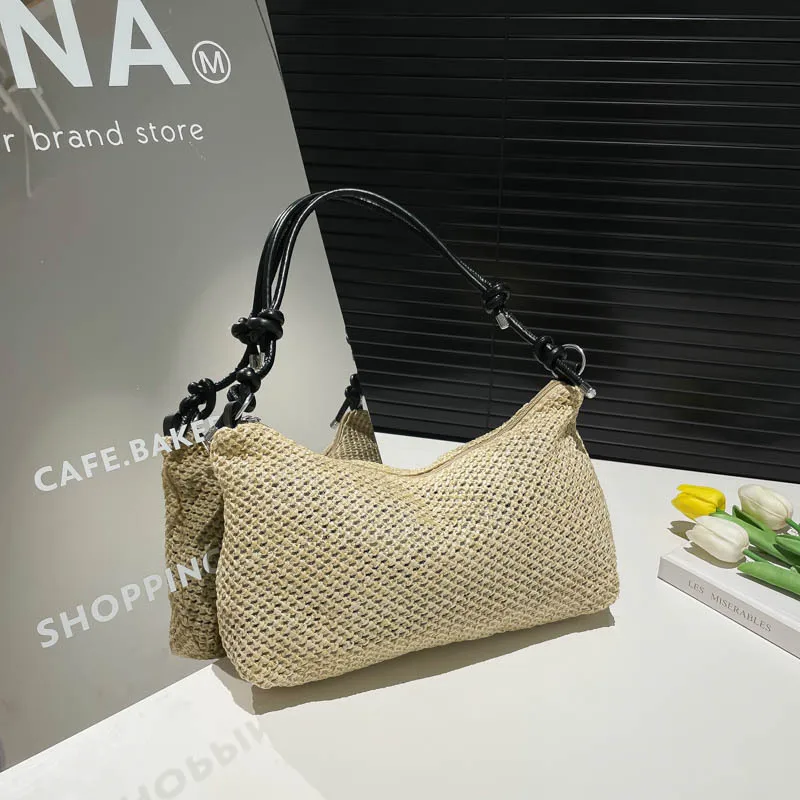 Summer Ladies Straw Bag Fashion Woven Rattan Handmade Braid Tote Large Capacity Summer Beach Handbag for Women Girls