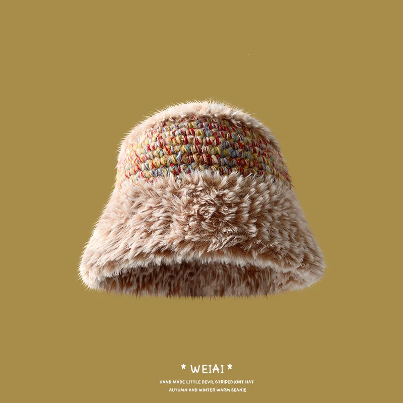Autumn Acrylic Stripe Print Thicken Knitted Hat Warm Cap Beanie Hat For Girl and Women Versatile Retro Cotton Fisherman