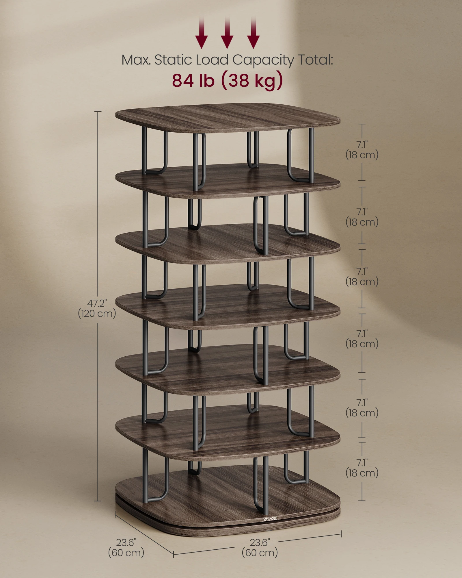 SONGMICSHOME 7-Tier Rotating Shoe Rack Tower Shoe Closet Organizer 28-35 Pairs for Entryway Living Room Shoe Shelf Storage 3