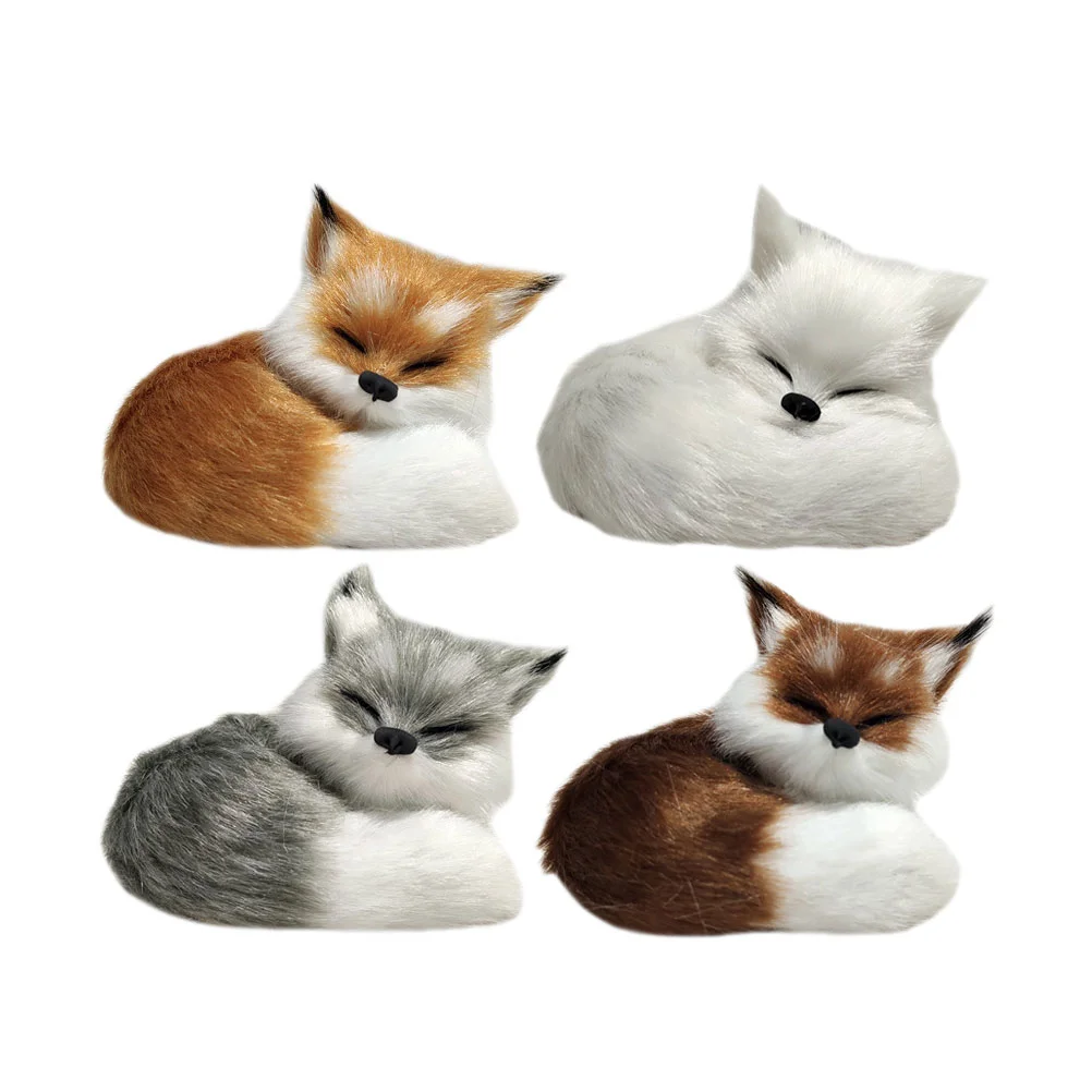 

4 Pcs Simulation Fox Decor Jungle Stuffed Animals Plush Decoration Statue Imitation Model Fox-shape Baby