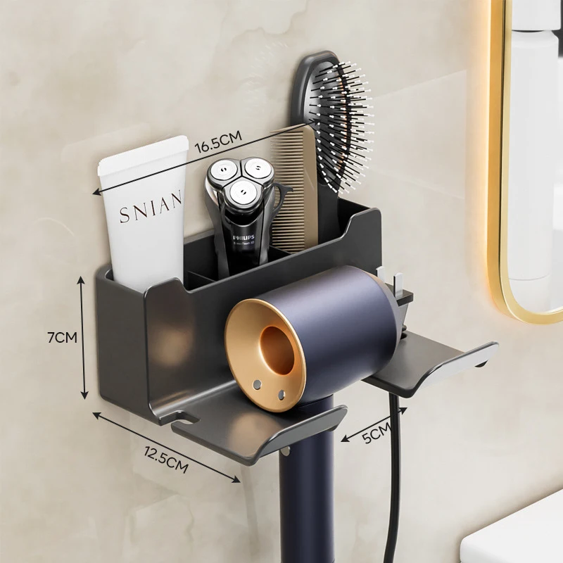 Storage Holder Hair Dryer Holder Wall Mounted Rack Bathroom Shelf Storage Shelves Accessories Shelves Hair Brush Storage Bracket 6