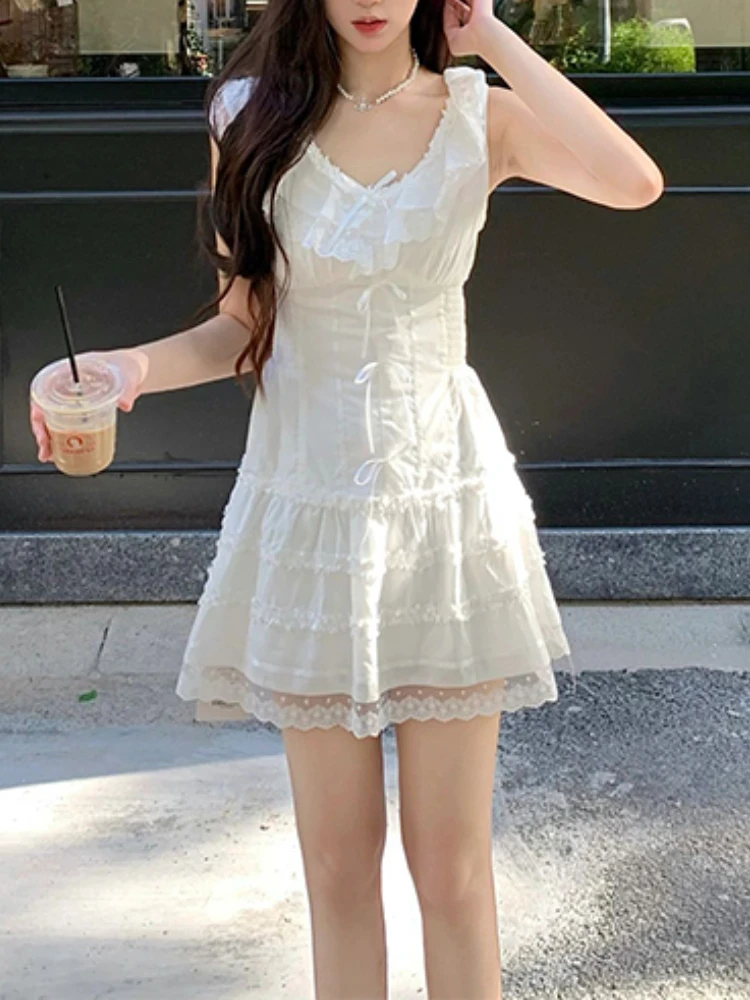 Abito Estivo Lolita Kawaii Y2K, Donna, Manica Corta, Vintage, Mini, Stile Coreano, Taglie S-XL, Nero