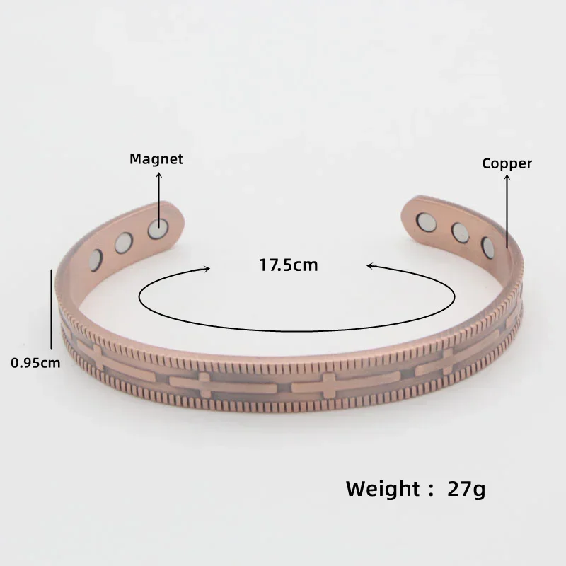 Bangle Bracelet Magnetic Bracelet Magnetic Pure Copper Bracelet Male Beneficial Vintage Cross Energy Magnetic Copper Bracelet Adjustable for Men