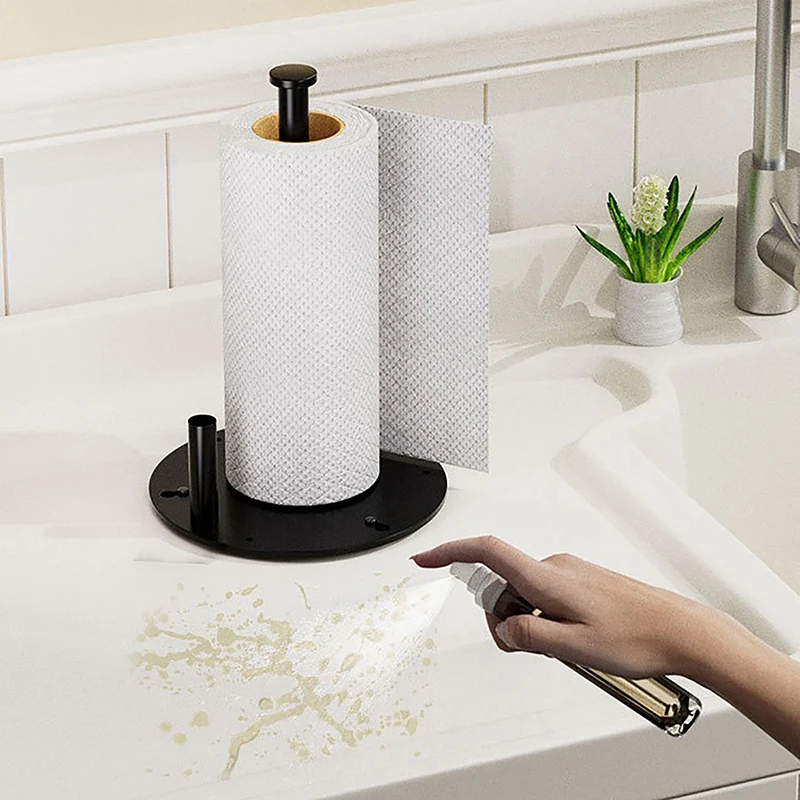 

Kitchen Paper Towel Holder With Spray Bottle Stainless Steel Countertop Kitchen Roll Holder Stand With Non-Slip Base Kitchen