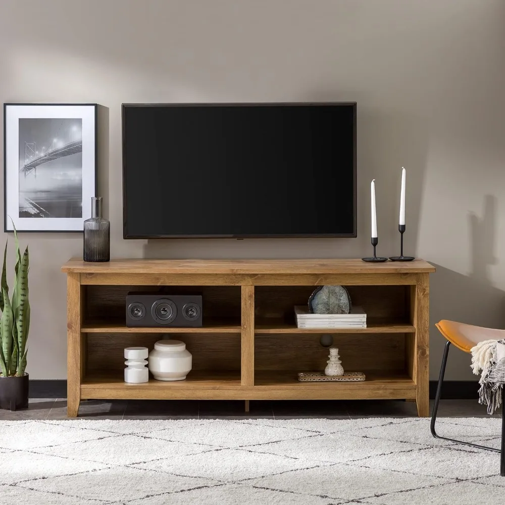 

58 Inch Modern Living Room Furniture for Tv Stands 4 Cubby TV Stand for TVs Up to 65 Inches Barnwood Home