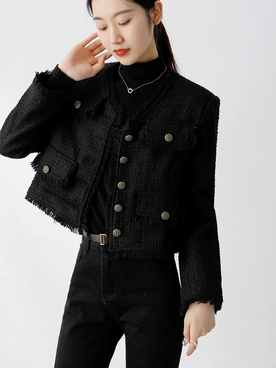 

Classic black small fragrant wind coat female spring and autumn new vintage temperament senior sense of top