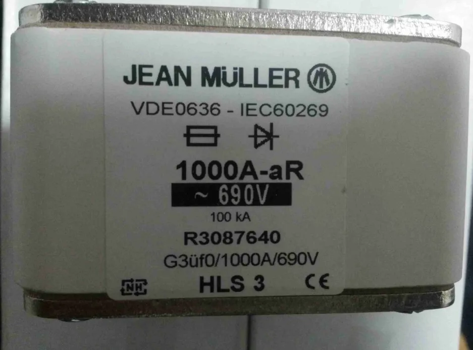 

Fuses: Jean Muller 1000A 690V G3ufO1 R3087640 HLS3 / 1250A 690V G3uf01 R3087940 HLS3 / 1250A 690V G3Muf01 R3087941 HLS3 aR